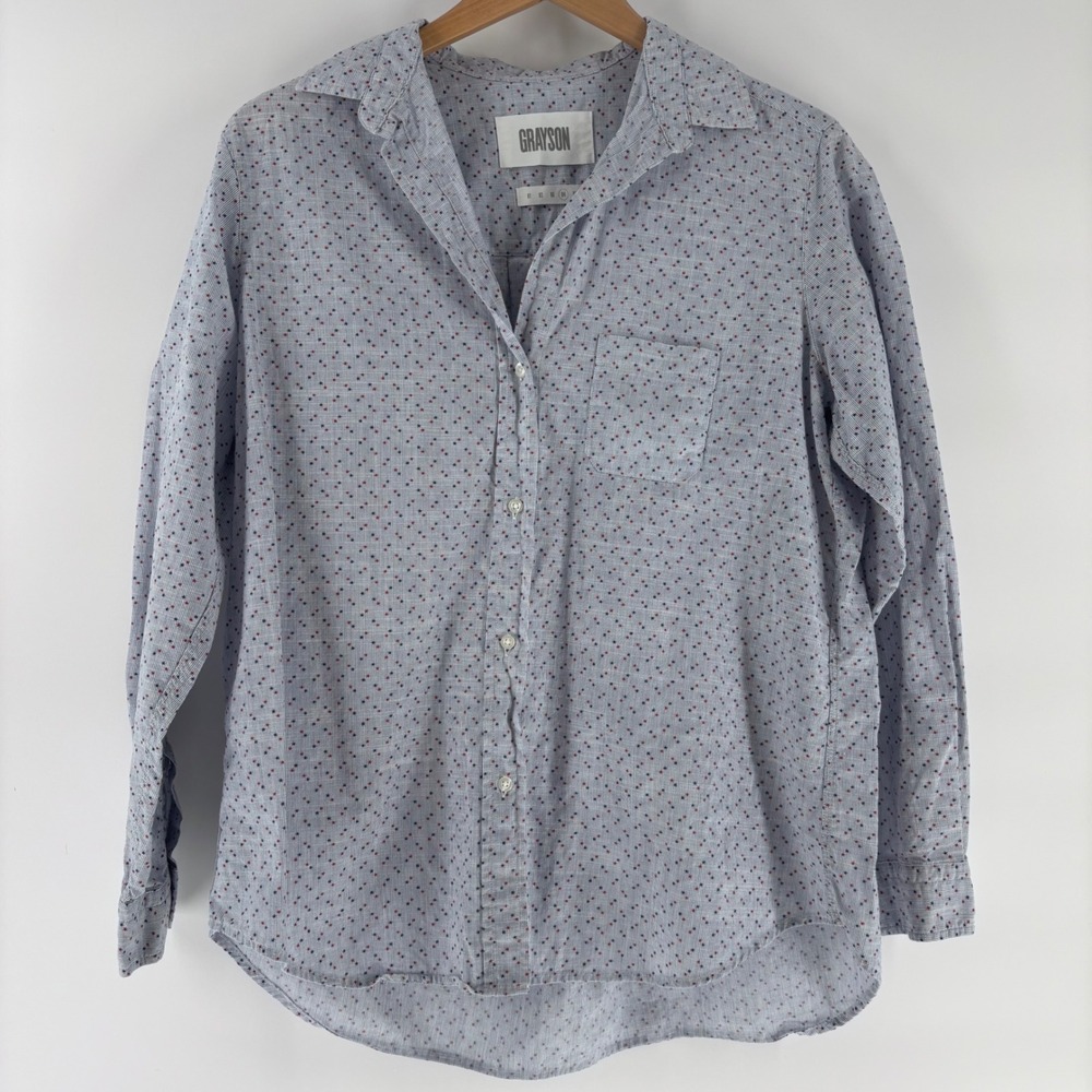 Grayson The Hero Shirt Womens 04 Blue Pinstripe Star Print Cotton‎ Button Up